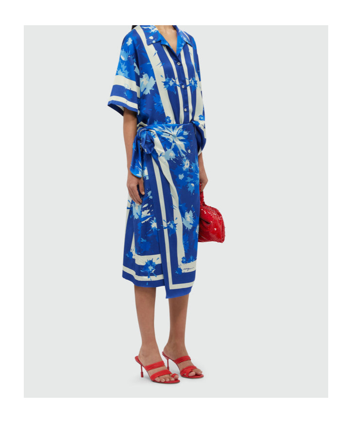 Msgm Printed Wrapped Midi Skirt In Blue