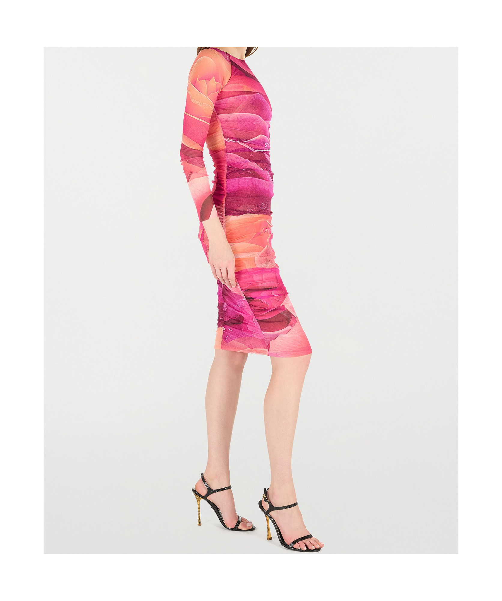 ROBERTO CAVALLI ROSE-PRINT MIDI DRESS