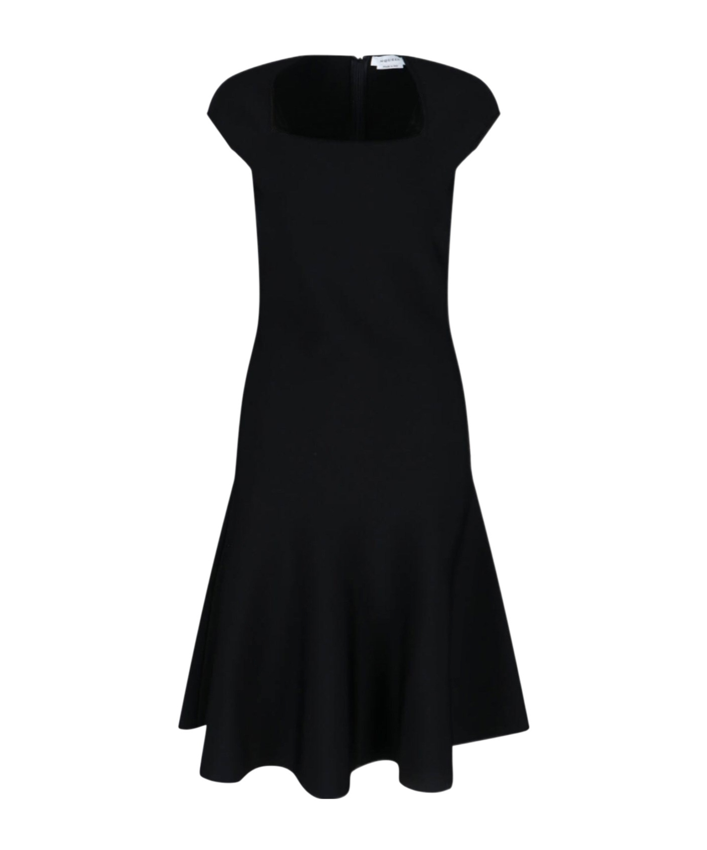 Alexander Mcqueen Flared Square-neck Knit Midi Dress In Black