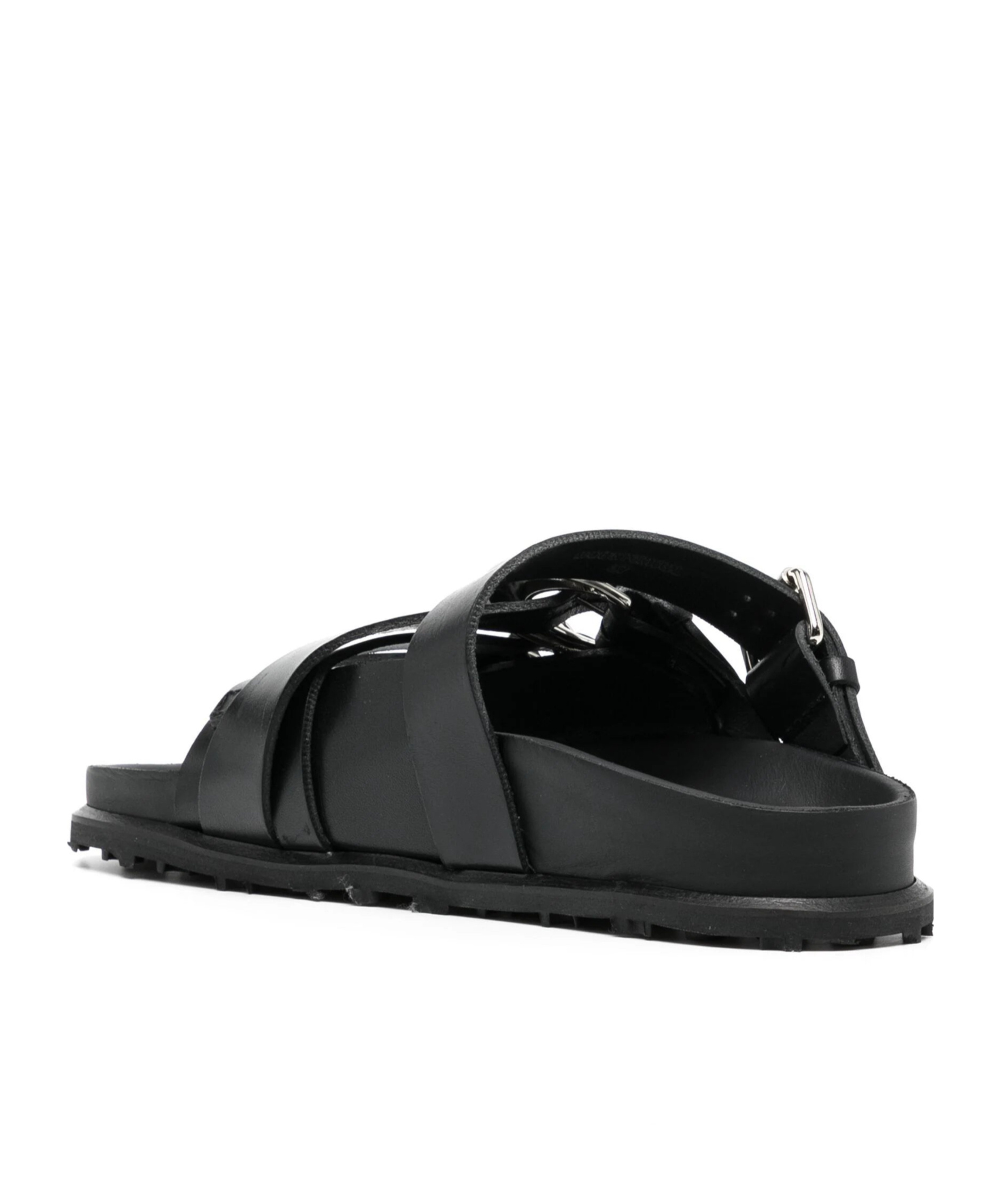 Shop Marine Serre Buckle Open-toed Flat Slippers In Black