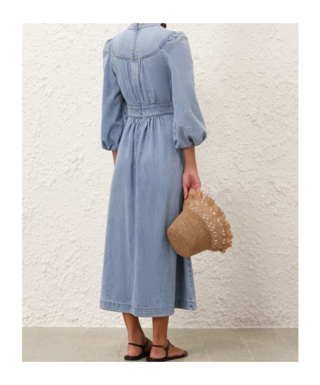 Zimmermann V-neck Flared Denim Midi Dress In Blue