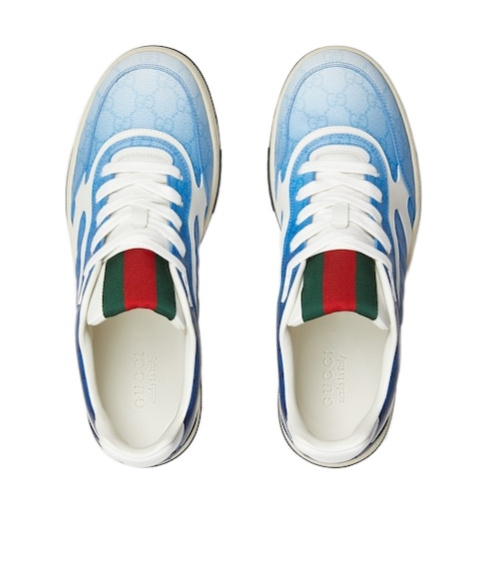 Gucci Canvas Sneakers With Printed Design And Contrast Panels In Blue