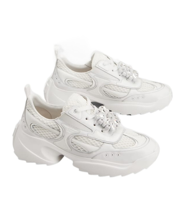 Roger Vivier Viv' On The Run Sneakers In Leather And Fabric In White