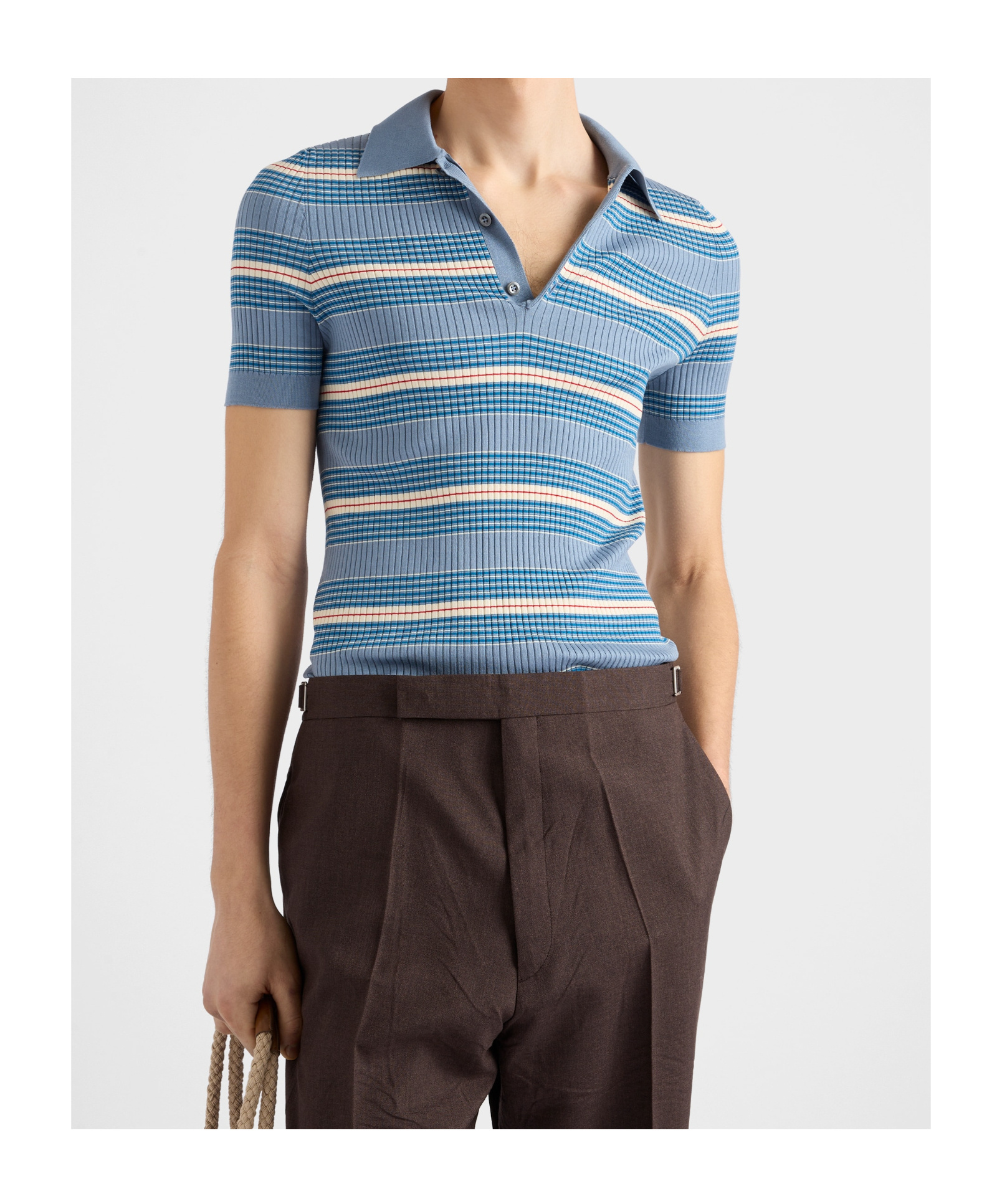 Prada Striped Cotton Polo Shirt In Multi