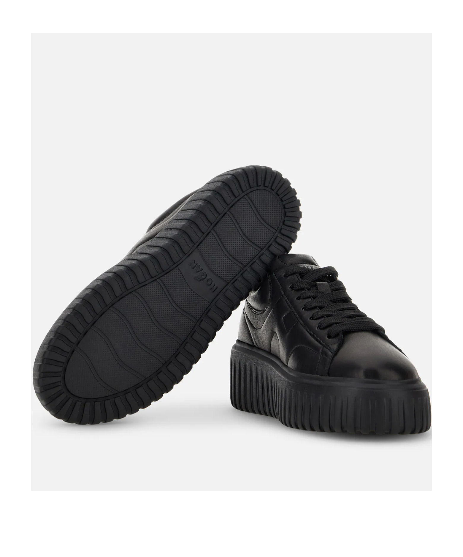 Hogan H-stripes Allacciato H Leather Sneakers In Black