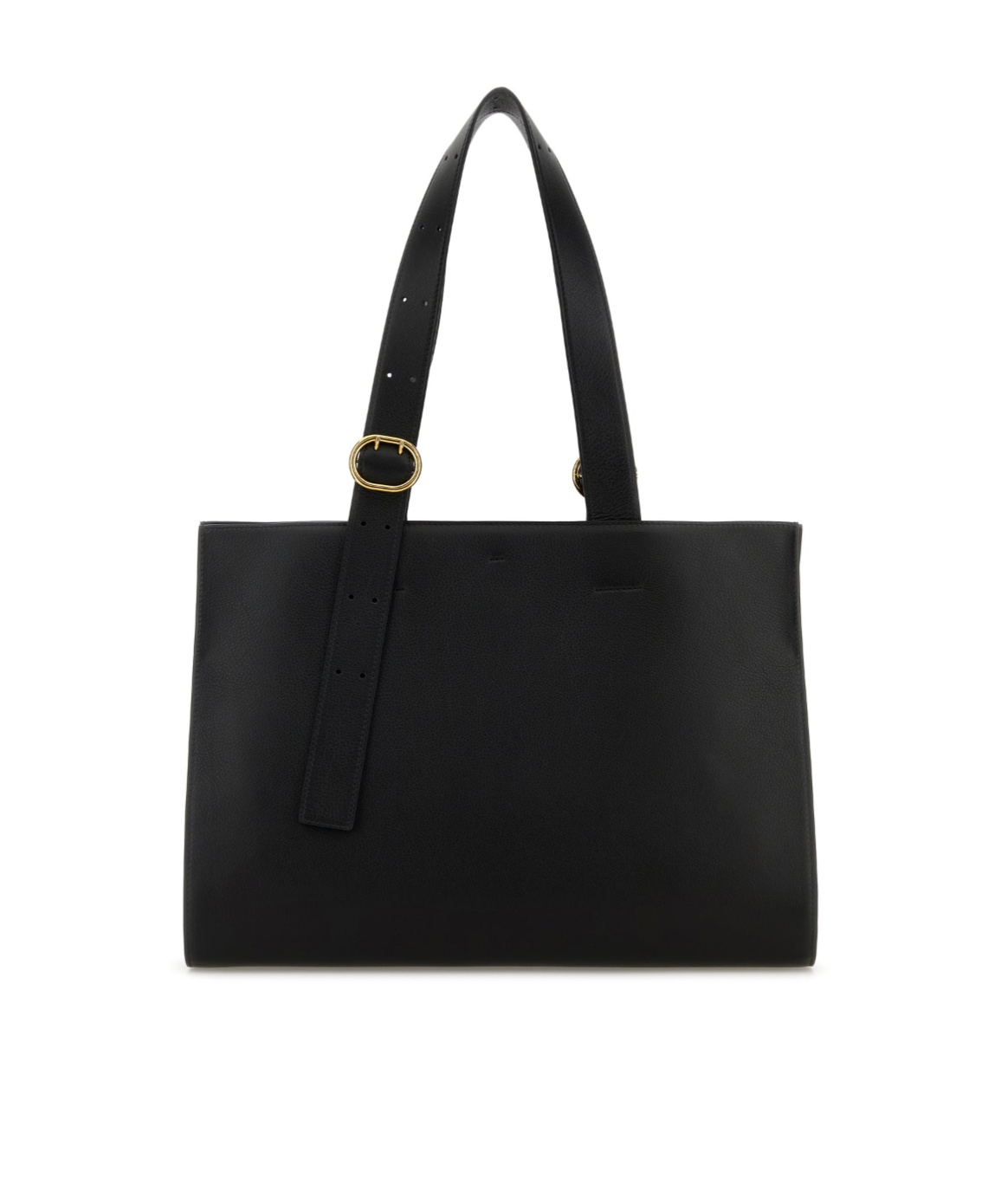 Jil Sander Leather Shopping Shoulder Bag Gold Hardware In Black