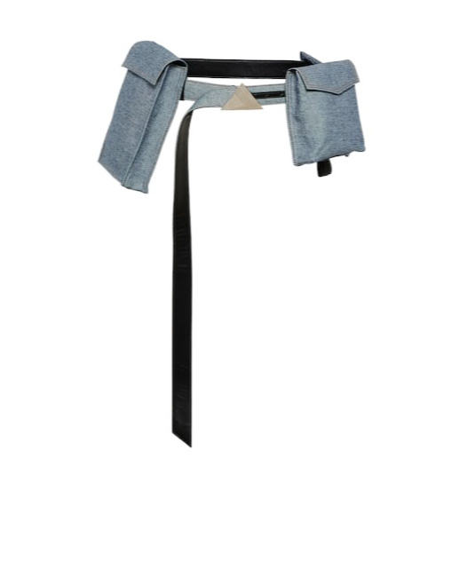 Attico Denim And Leather Belt With Pockets In Gray