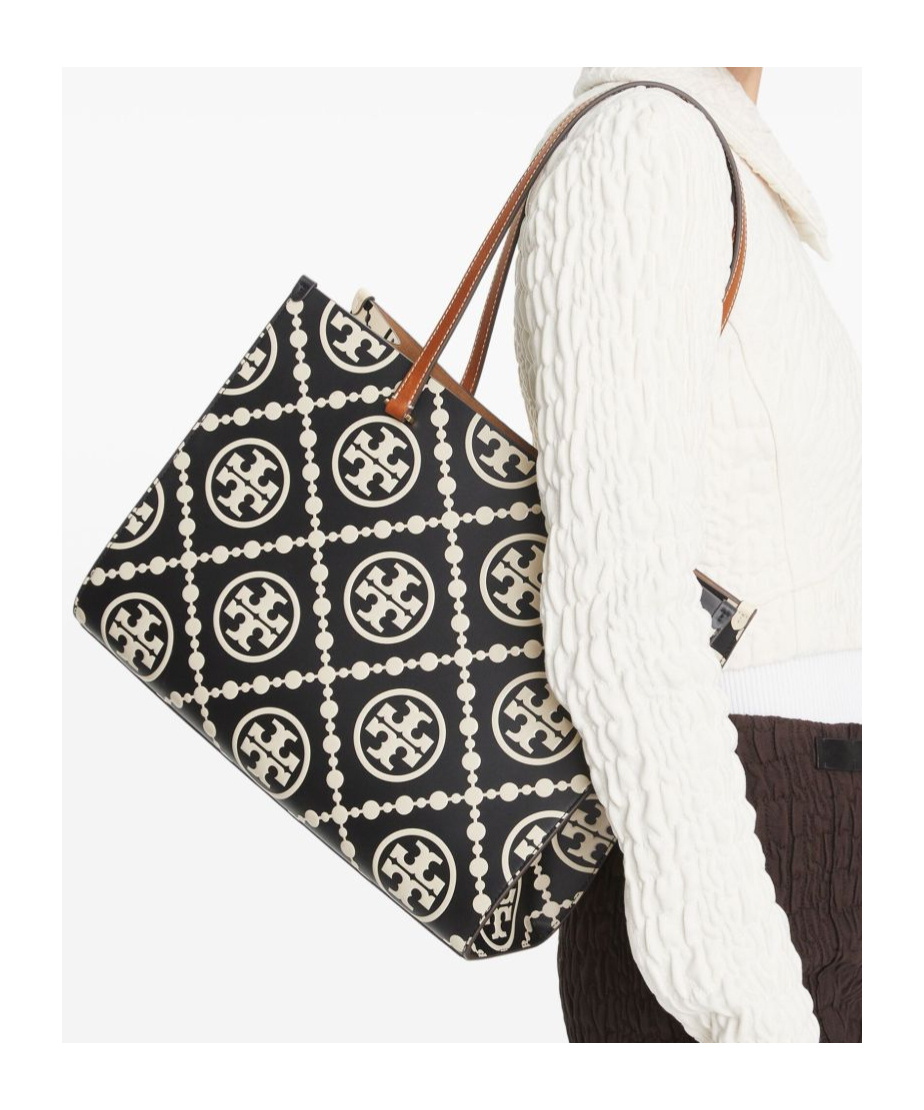 Tory Burch Contrast Embossed Tote Bag In Black