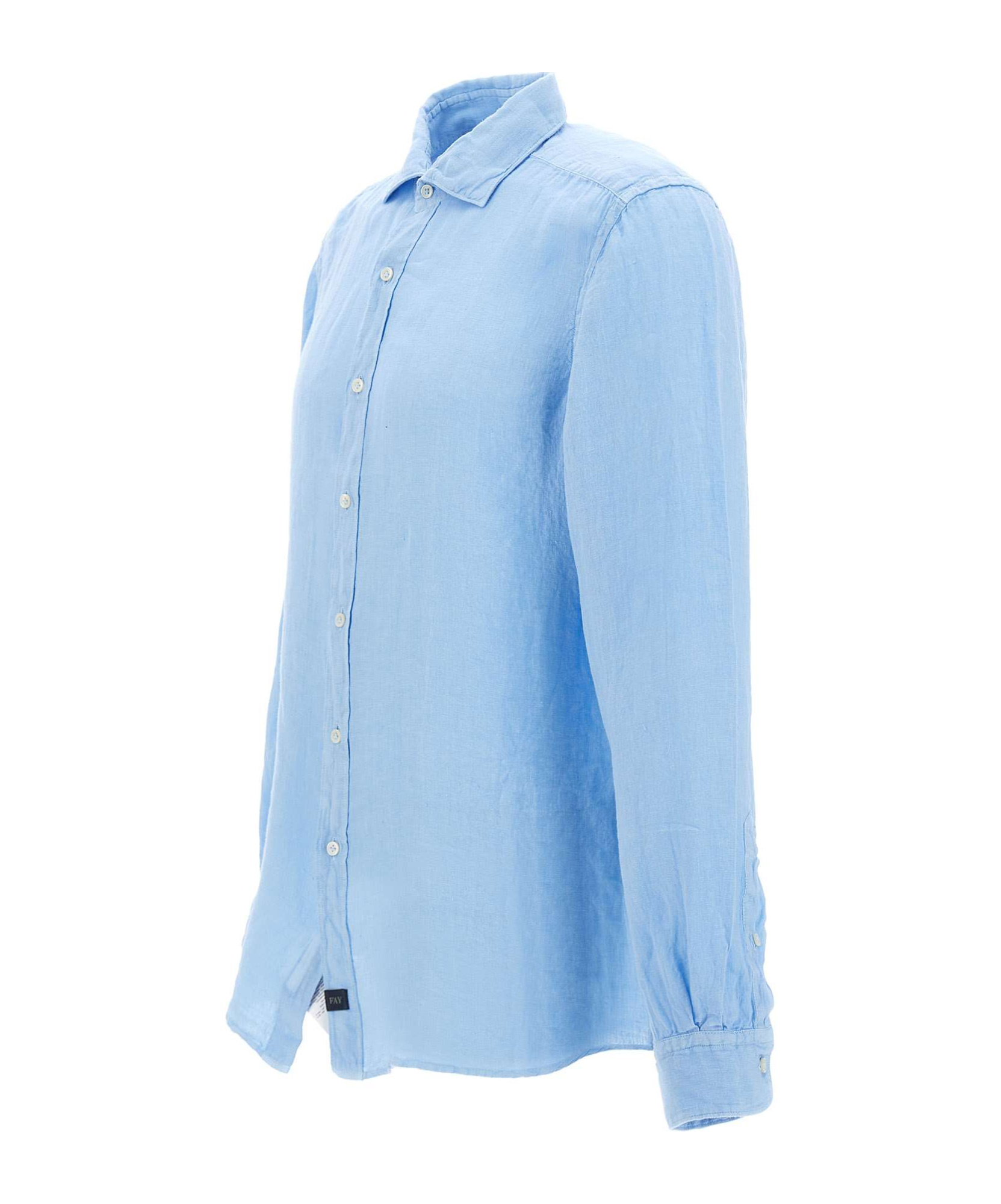 Fay Cutaway Collar Linen Shirt In Blue