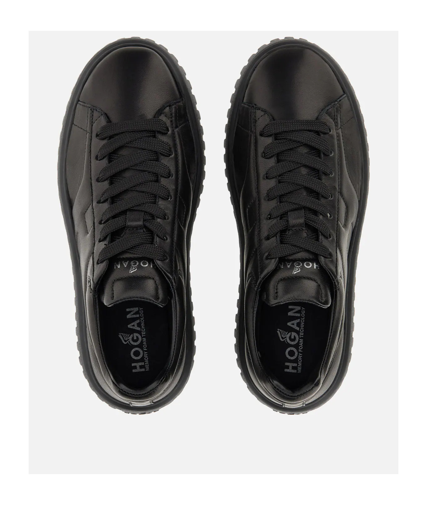 Hogan H-stripes Allacciato H Leather Sneakers In Black