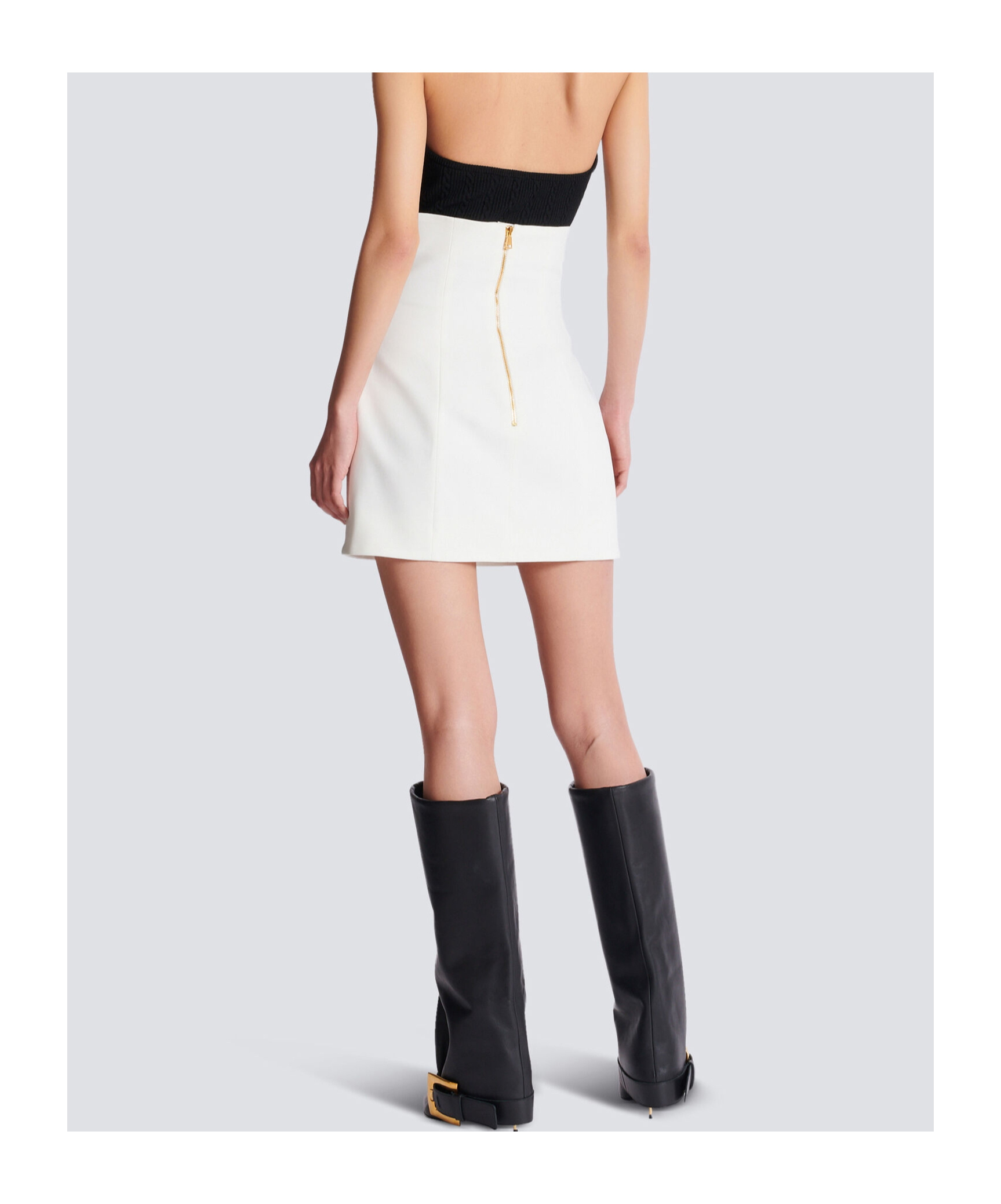 Balmain Double Crepe Tulip Skirt With Buttons In White