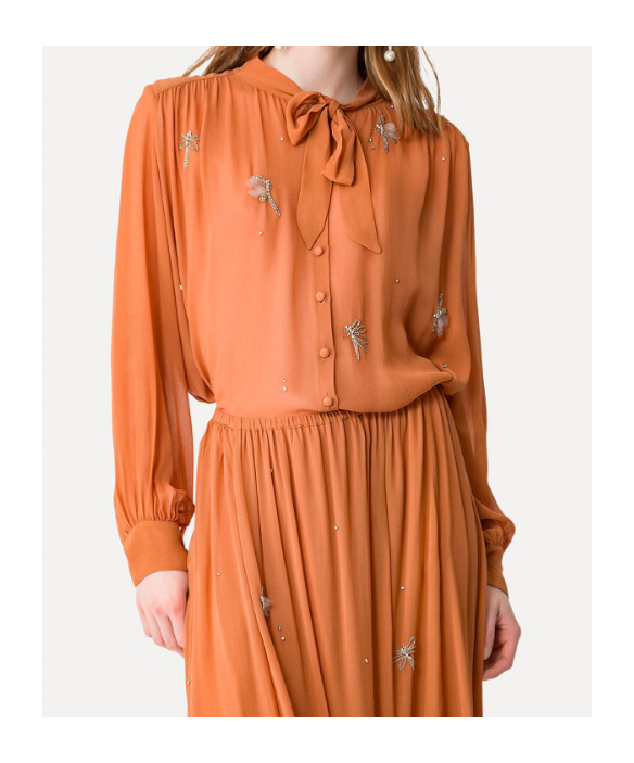 Forte Forte Shirt In Georgette With Carrousel Des Sylphes Embroidery In Orange
