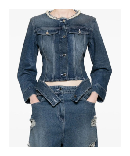 Simone Rocha Pearl-embellished Denim Jacket In Blue