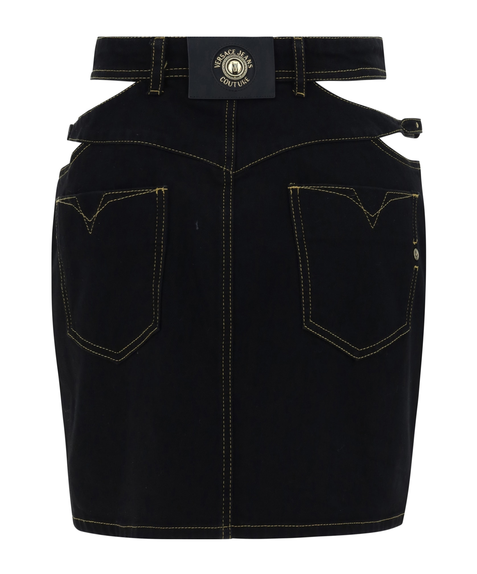 Shop Versace Jeans Hollow Denim Skirt In Black