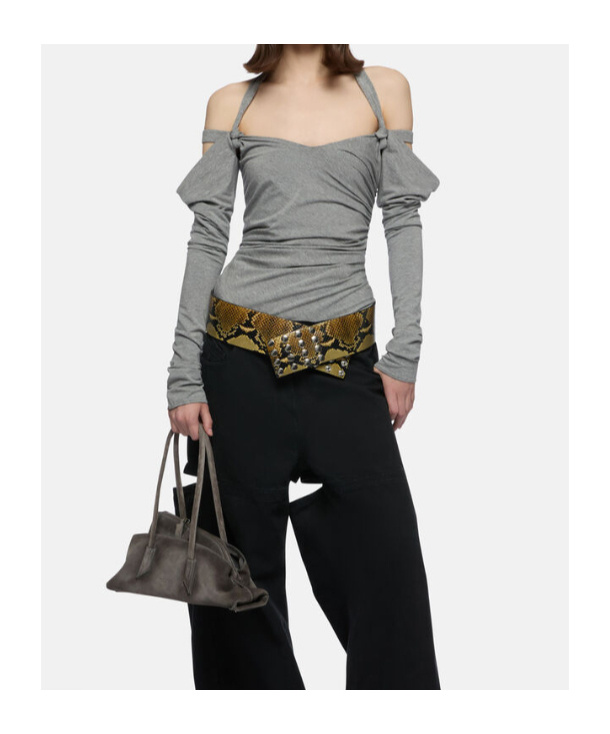 Attico Off-shoulder Draped Top In Gray