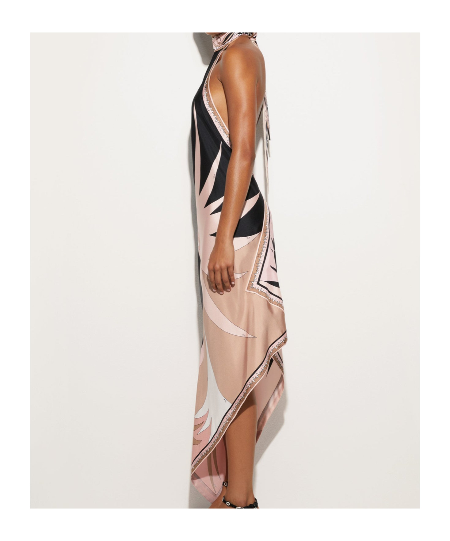 Pucci Stella Print Silk Twill Asymmetrical Dress In Black And Nude