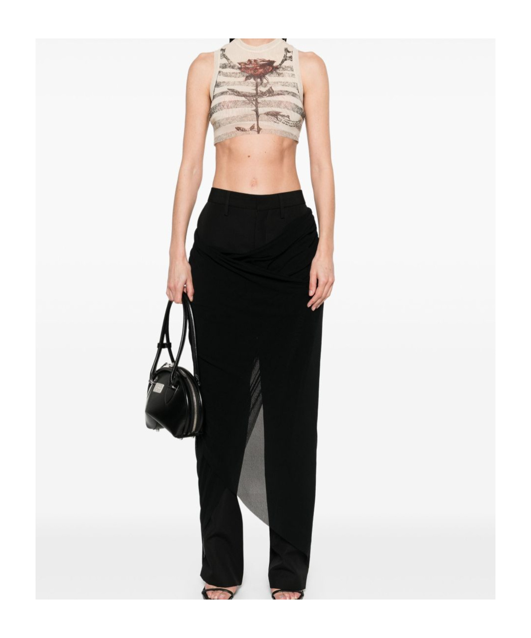 Jean Paul Gaultier Straight Leg Trousers With Draped Tulle Overlay In Black