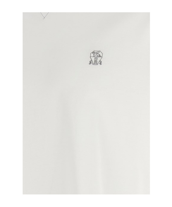 Shop Brunello Cucinelli Logo-embroidered Crew-neck T-shirt In White