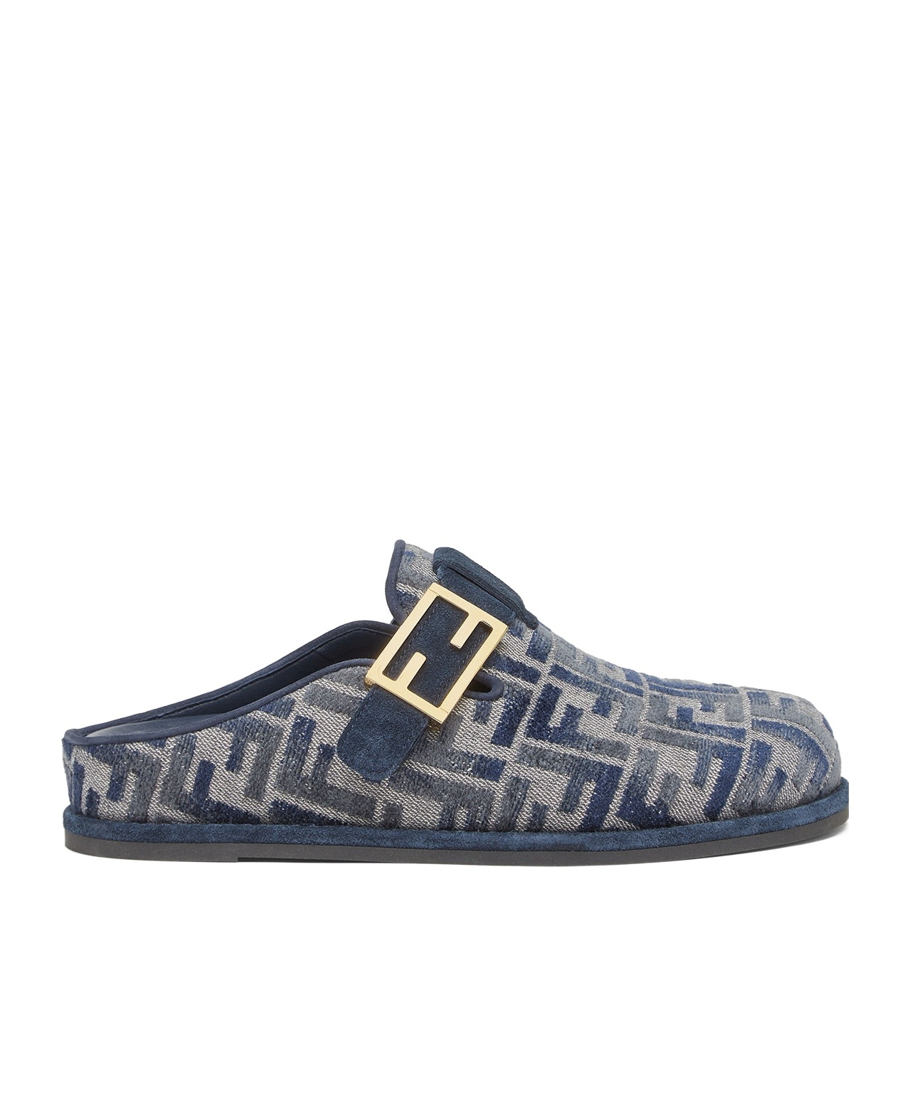 Fendi Feel Ff Jacquard Denim Flat Mules In Gray