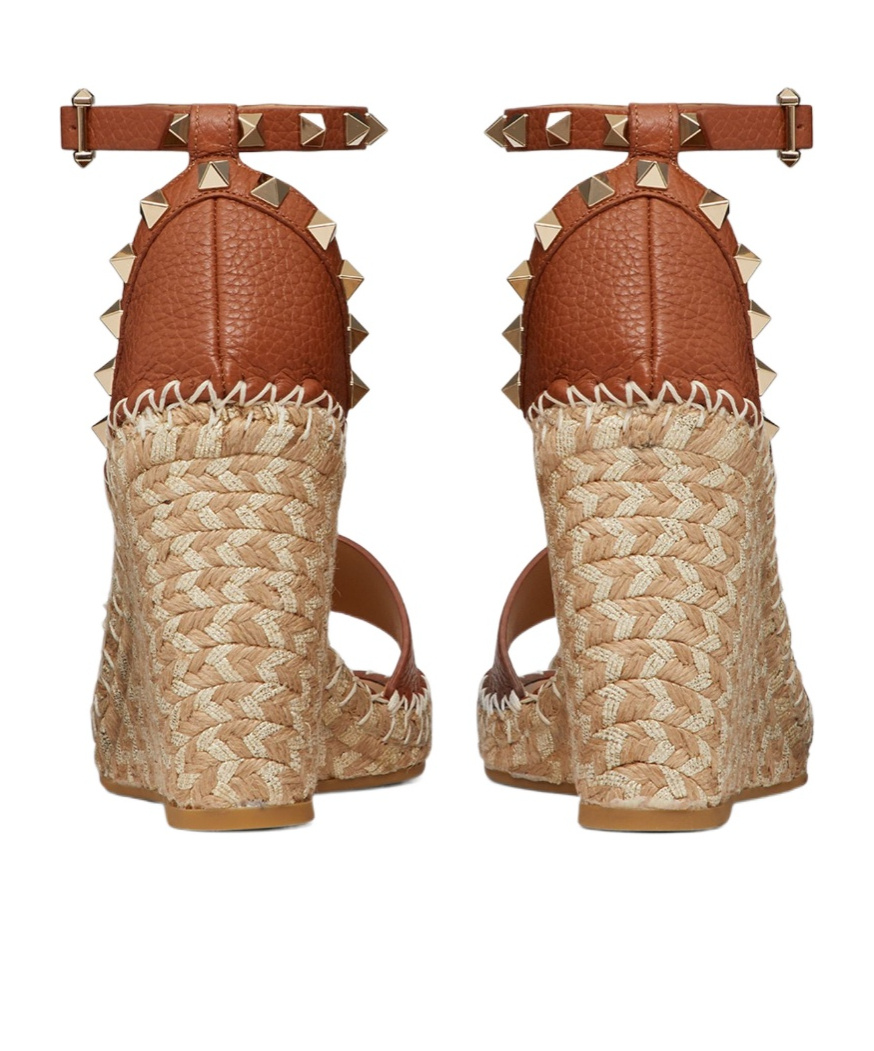 Shop Valentino Espadrille Rockstud Wedge Sandals In Nude