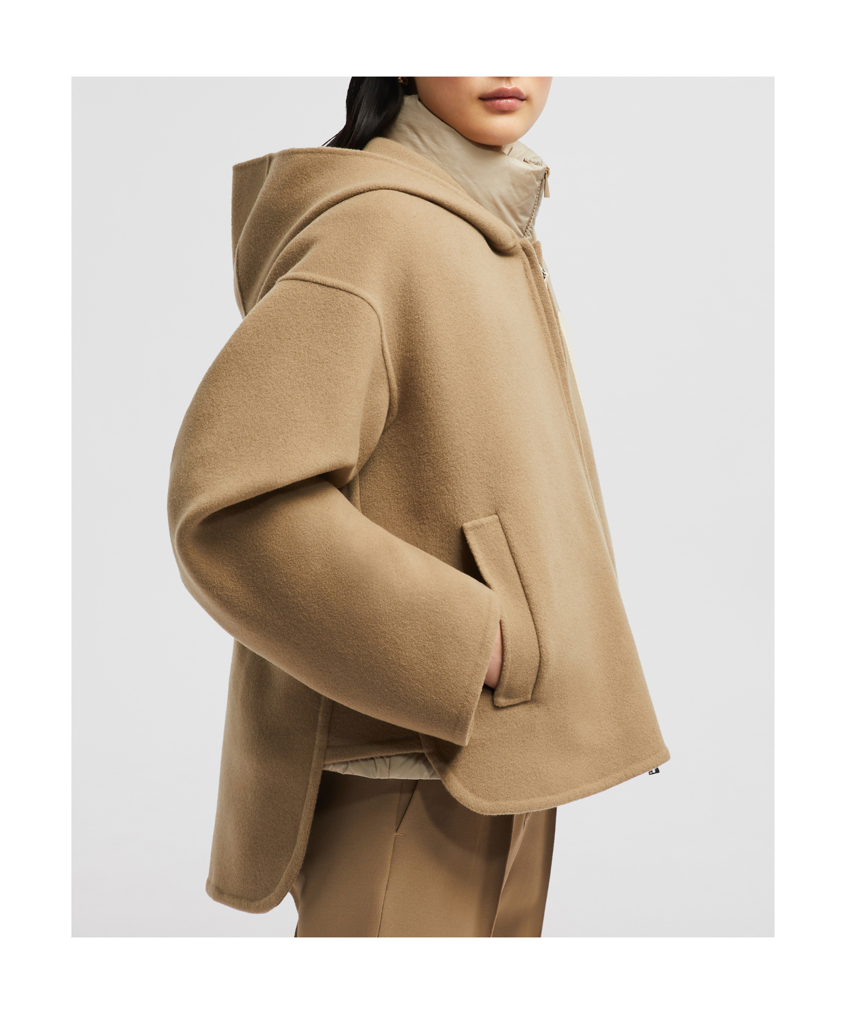 Moncler Long-sleeved Wool And Cashmere Three-in-one Down Jacket In Nude