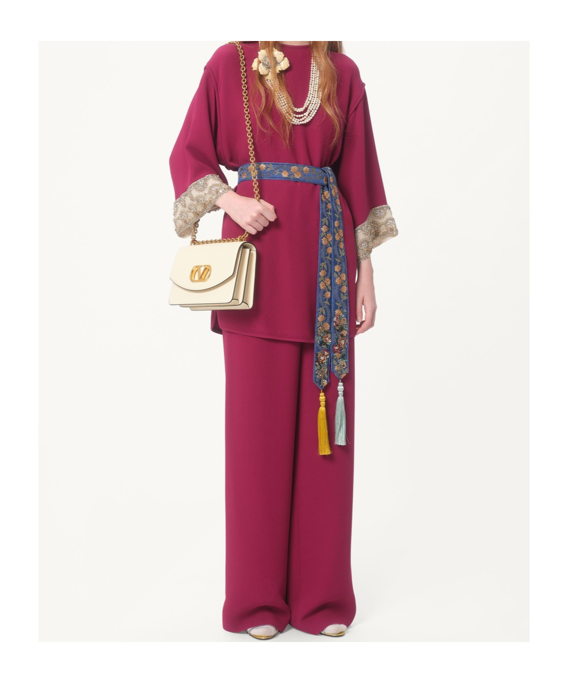 Valentino Womens Phalaris Magenta Cady Couture Embroidered Silk Top In Red