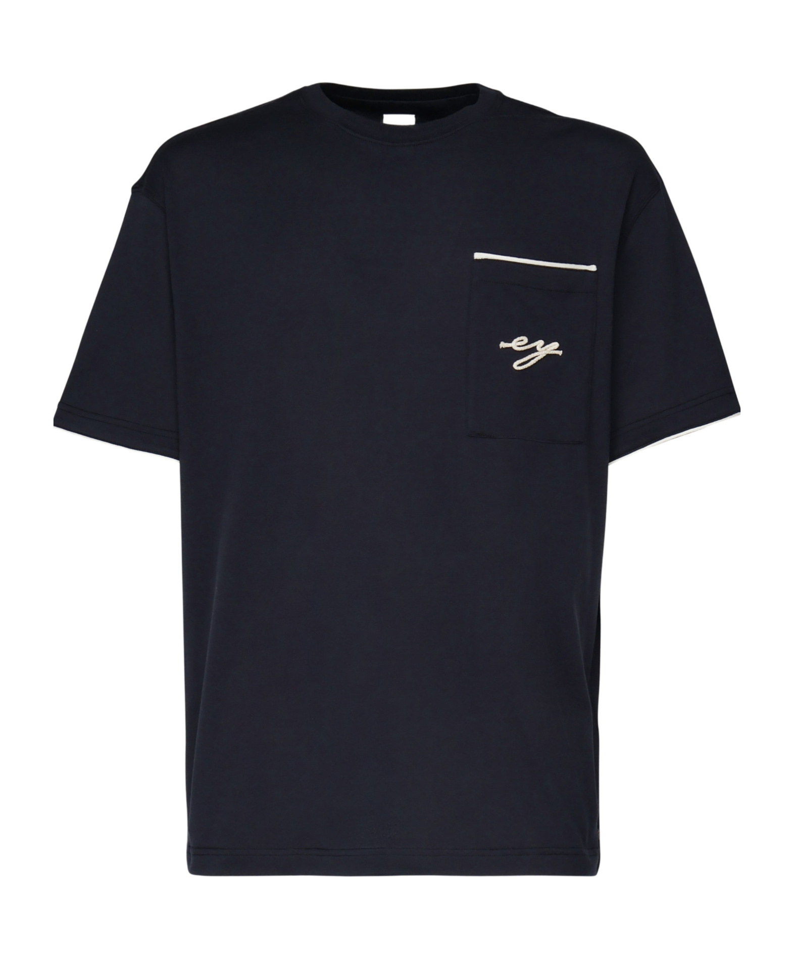 Eleventy Embroidered Cotton Pocket T-shirt In Blue