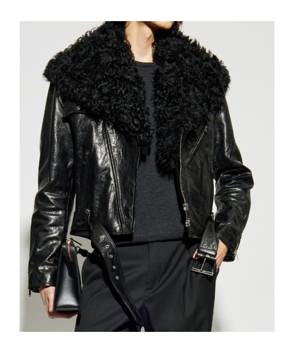 Alexander Mcqueen Long-sleeved Leather Jacket In Black