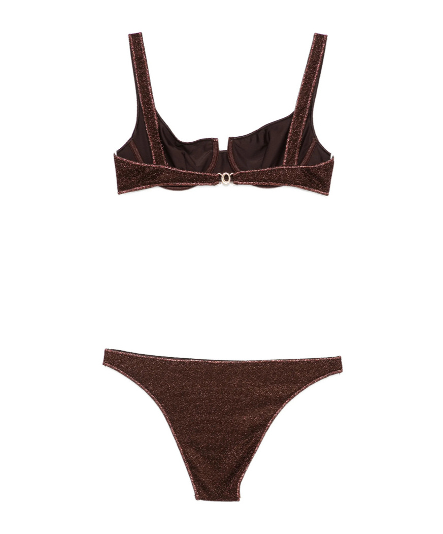 Oseree Two-piece Set Including Cropped Top And Swim Trunks In Brown