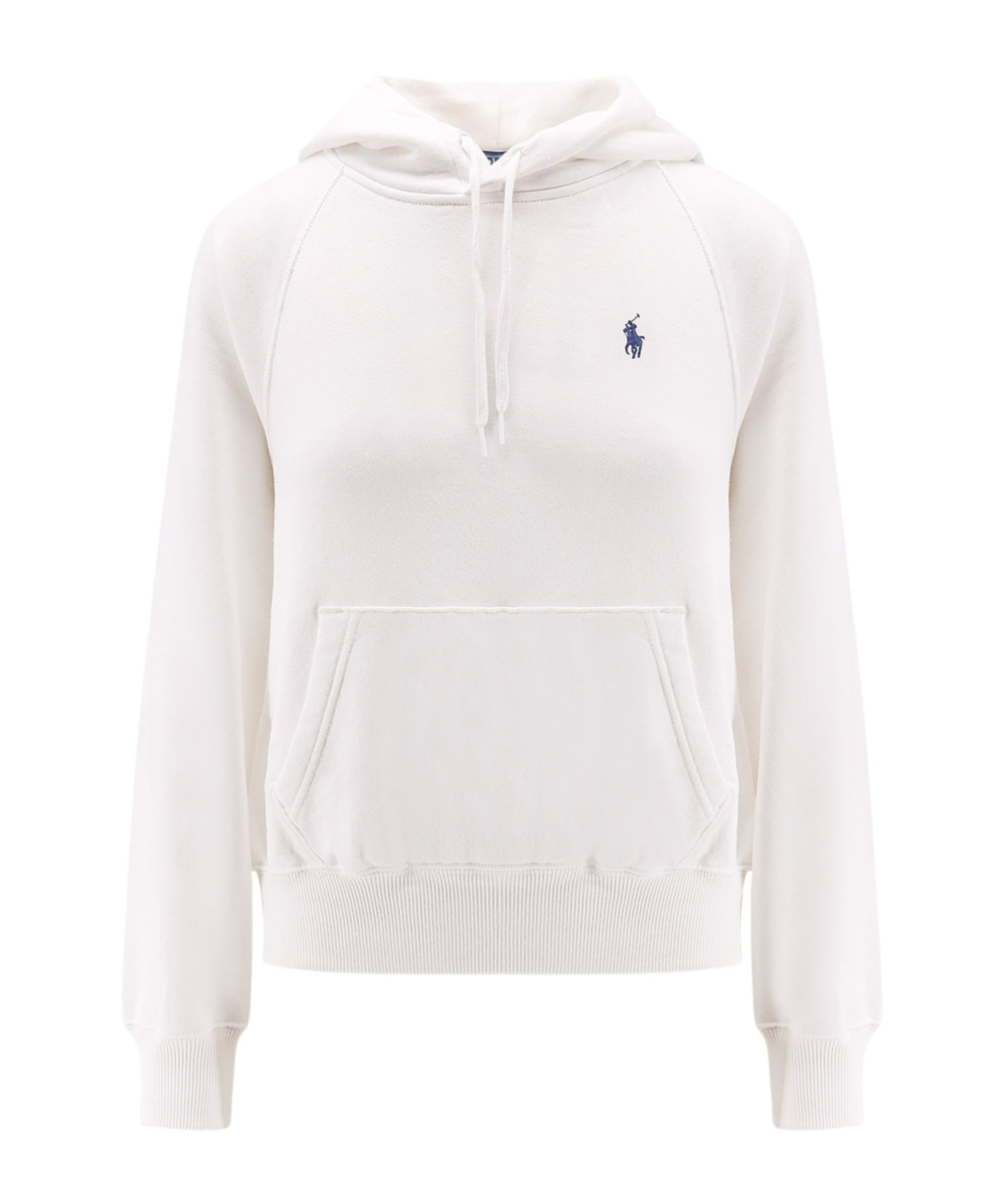 Polo Ralph Lauren Ribbed Cuff Long Sleeve Cotton Sweatshirt With Kangaroo Pocket In White