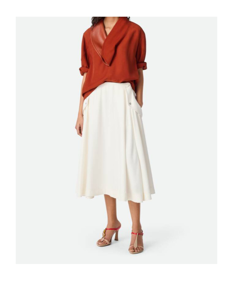 Shop Bottega Veneta Viscose Pleated Skirt In Chalk White
