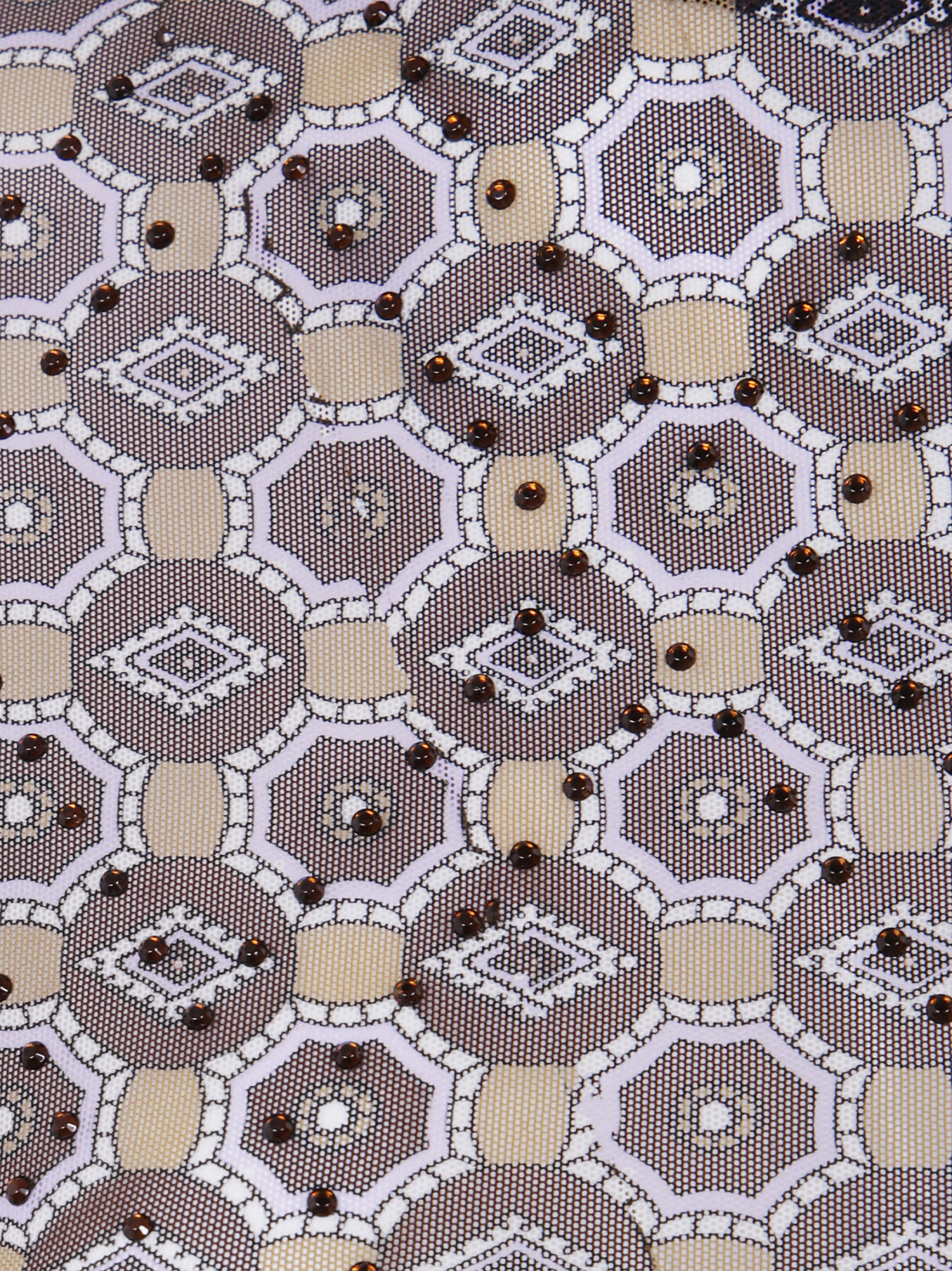 Dries Van Noten Long-fit Mesh Top With Geometric Print In Brown