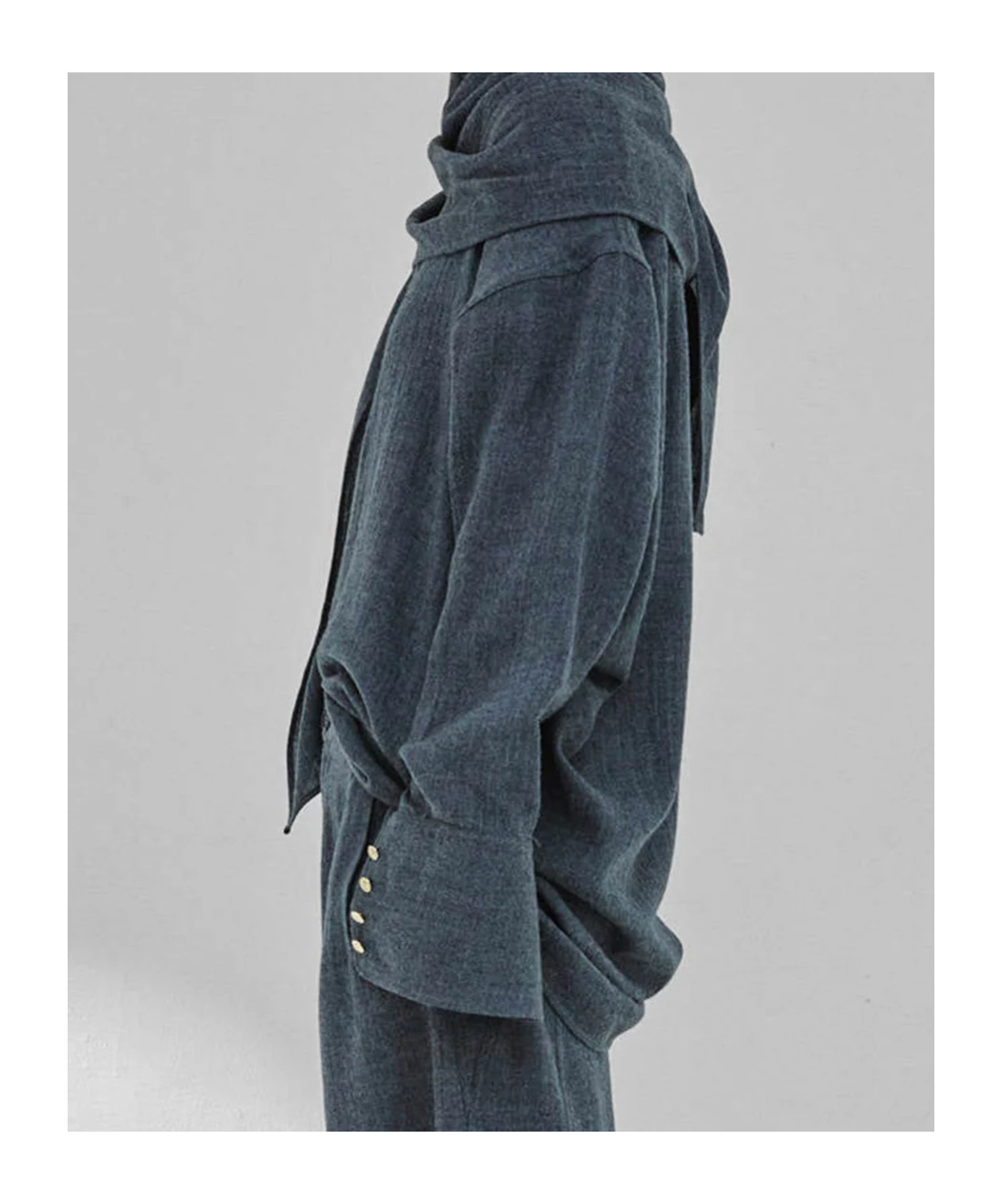 Darkpark Draped Wool Shirt With Textured Fabric In Gray