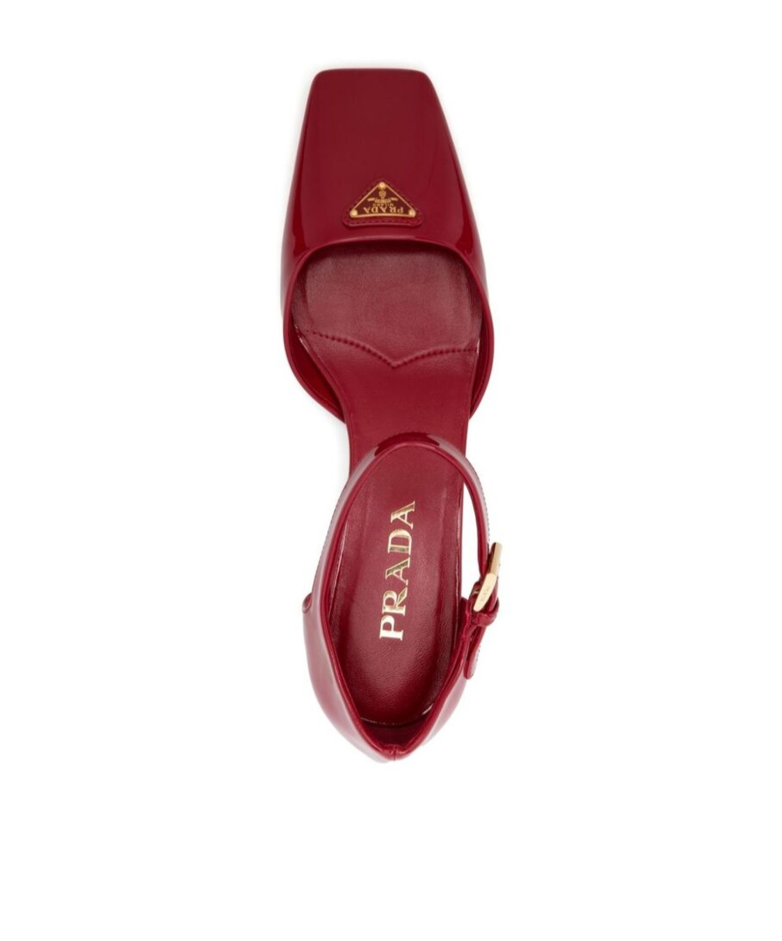 Prada Vernice Patent Ankle-strap Ballerina Pumps In Red
