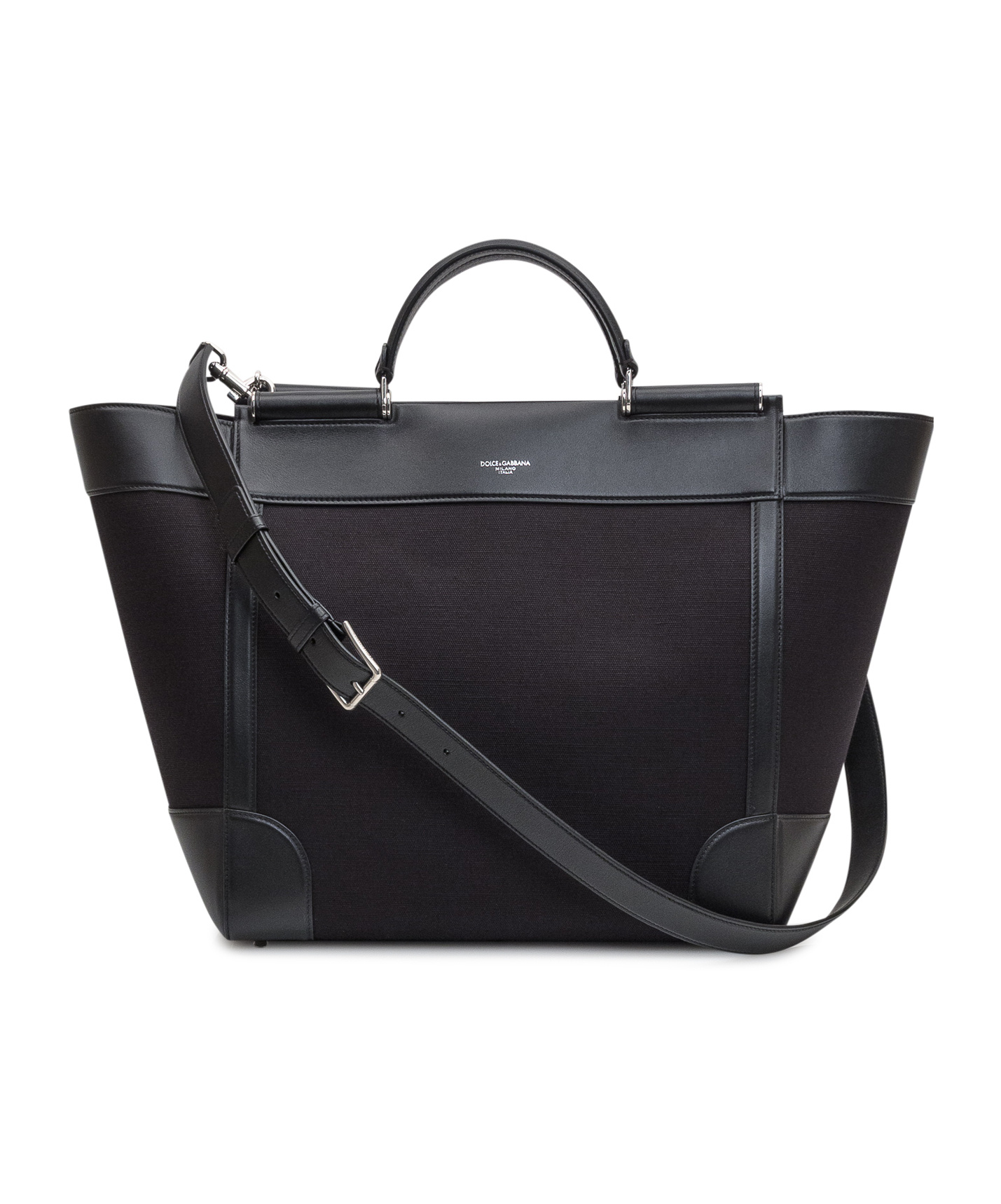 Dolce & Gabbana Black Panama And Leather Top Handle Bag In Black