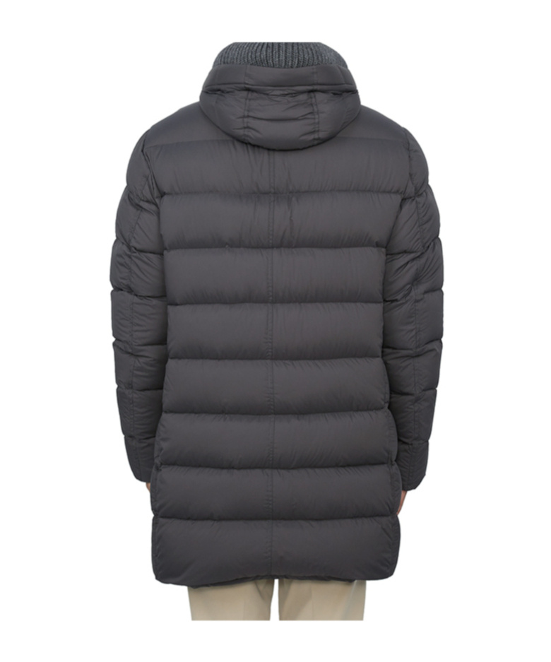 Herno Long Quilted Down Jacket With Hood And Flap Pockets In Black