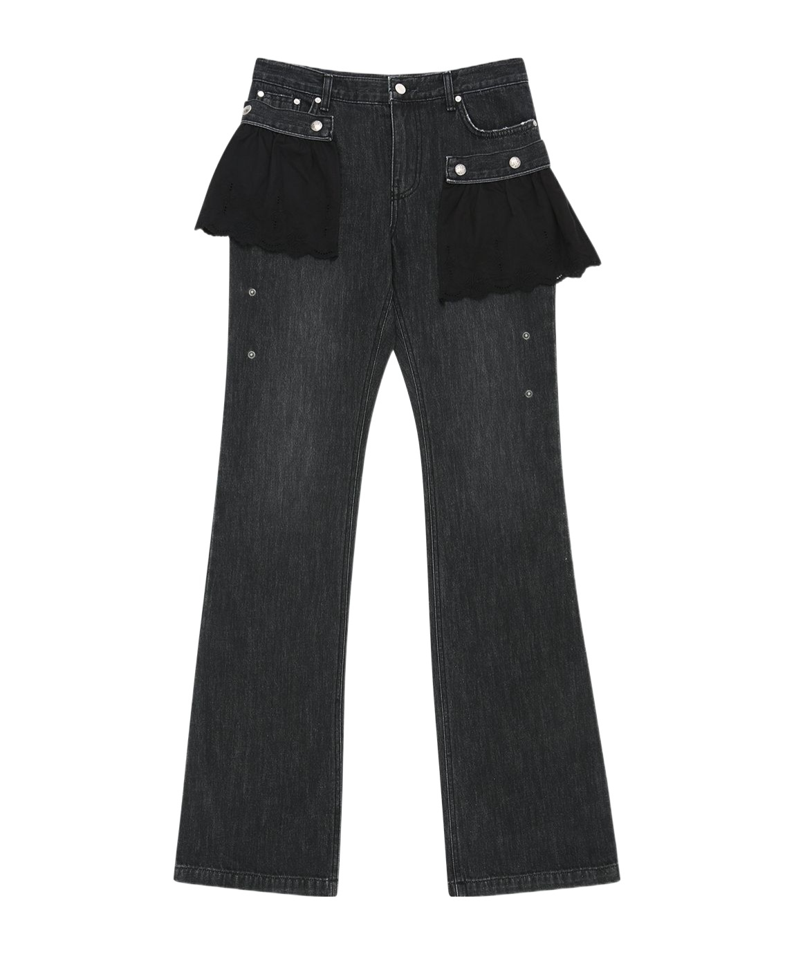 Andersson Bell Flower Lace Attached Bootcut Jeans In Washed Black