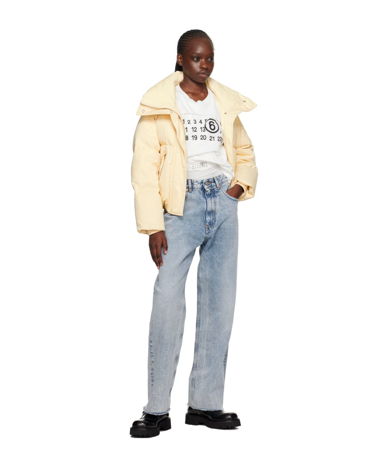 Mm6 Maison Margiela Beige Oversize Down Jacket In Nude