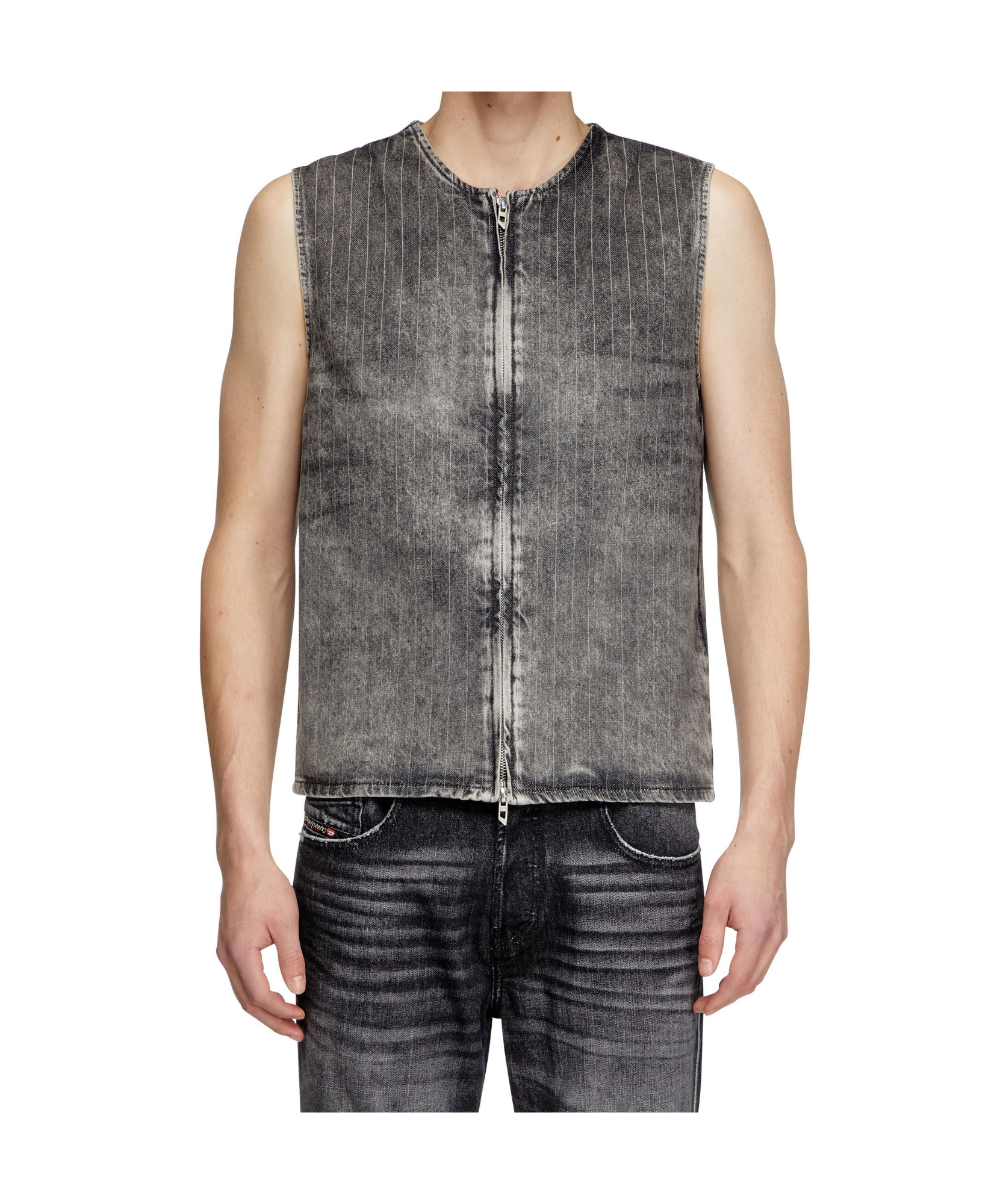 Shop Diesel Pinstripe Denim Vest In Gray