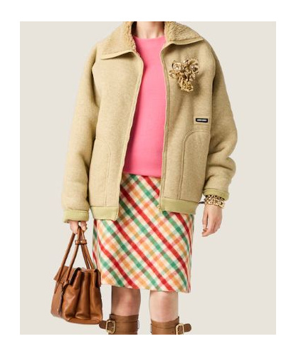 Miu Miu Faux Fur Lined Fleece Zip Jacket In Yellow