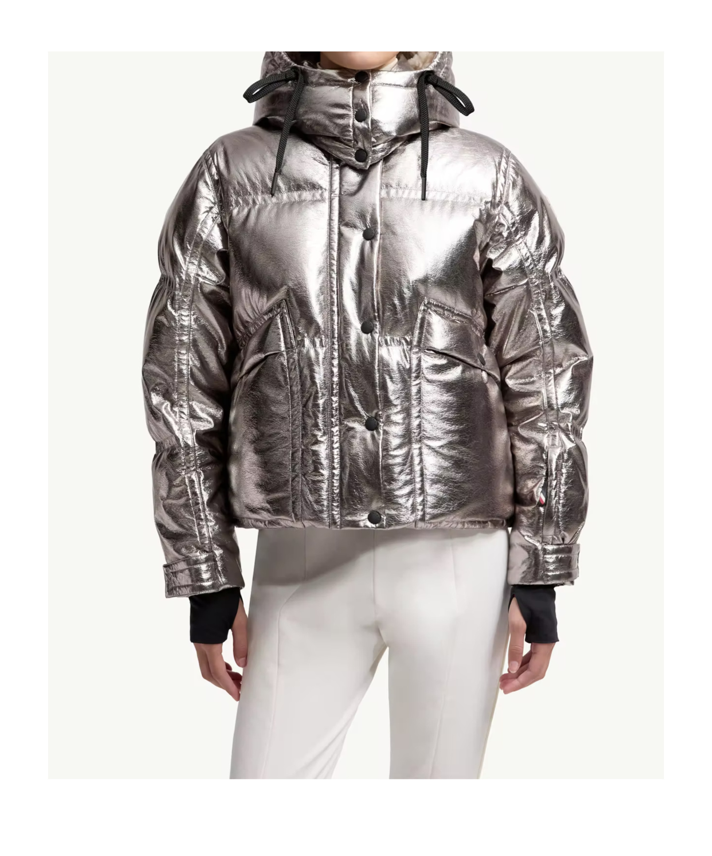 Moncler Calaque Metallic Hooded Down Ski Jacket In Silver
