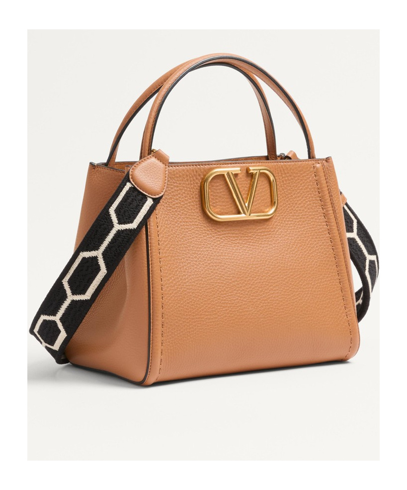Valentino Medium Alltime Shoulder Bag In Almond Beige/black And White
