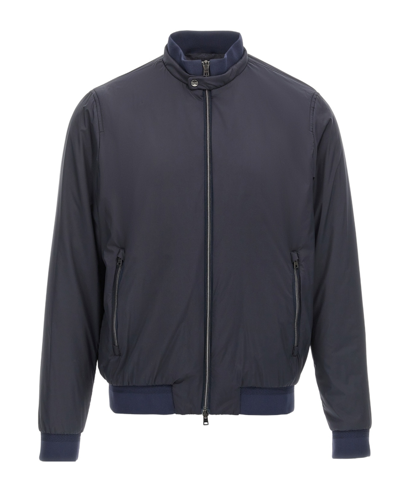 Herno High Collar Bomber Jacket With Side Pockets In Black