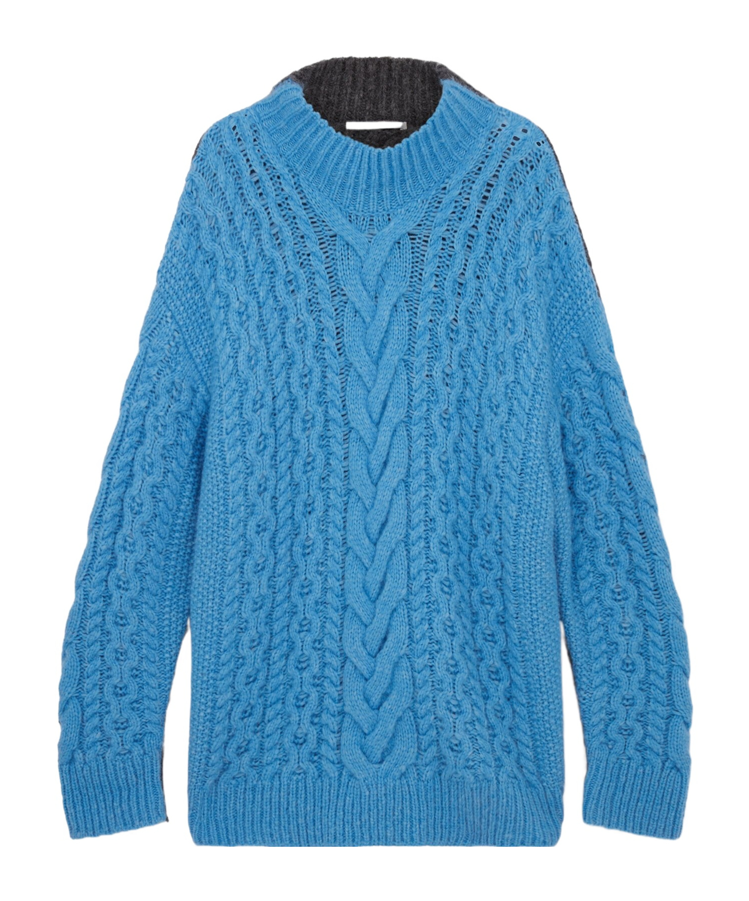 Stella Mccartney Oversized Two-tone Cable-knit Alpaca-blend Turtleneck Sweater In Blue