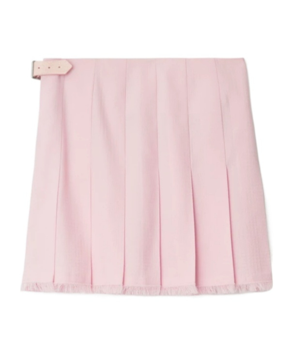 Burberry Wool Miniskirt With Buckle And Fringed Hem In Pink