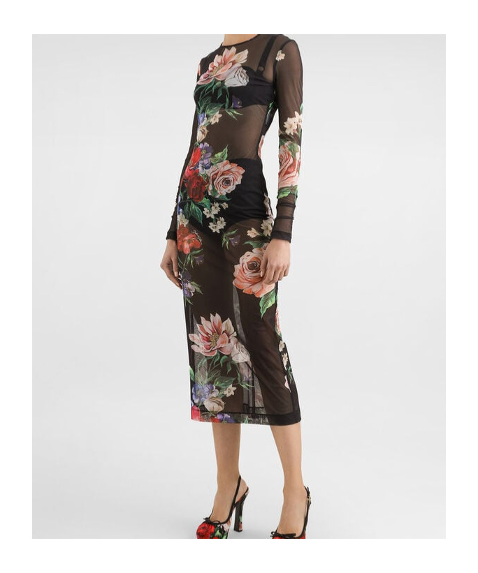 Dolce & Gabbana Floral-print Midi Dress In Black