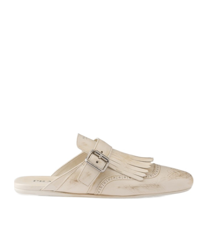 Prada Slippers Shuffle In Pelle Avorio Donna In Talc