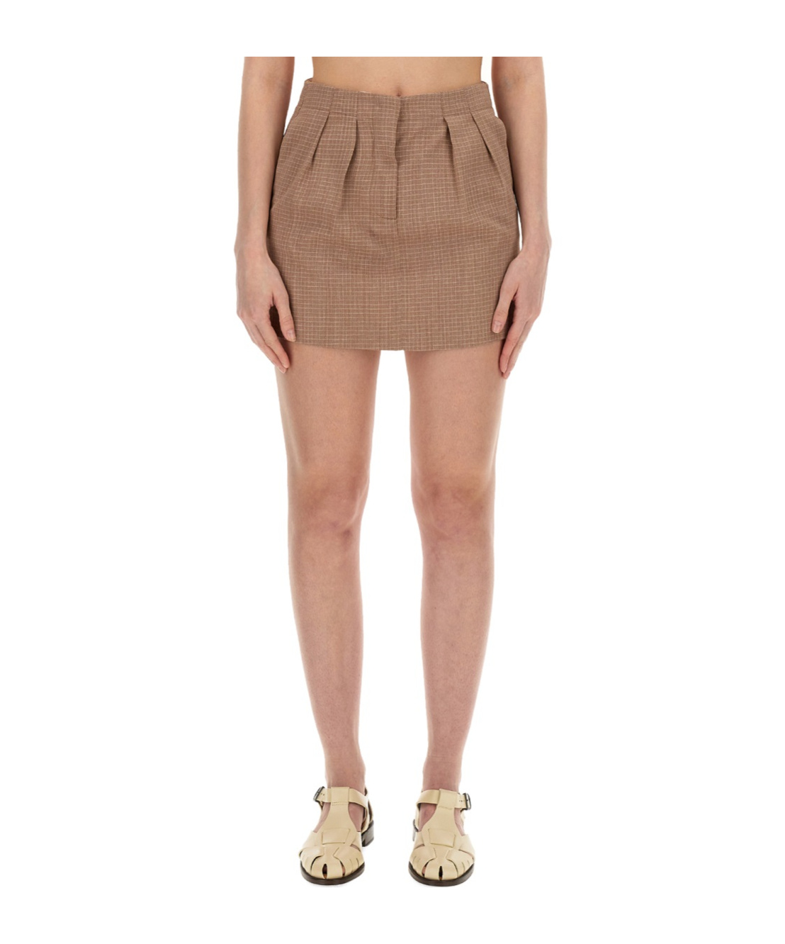 Alysi Classic Check Mini Skirt With Tailored Pleats In Nude