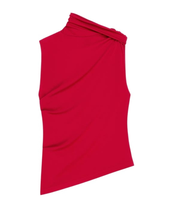 Courrèges Asymmetric Jersey Top In Red