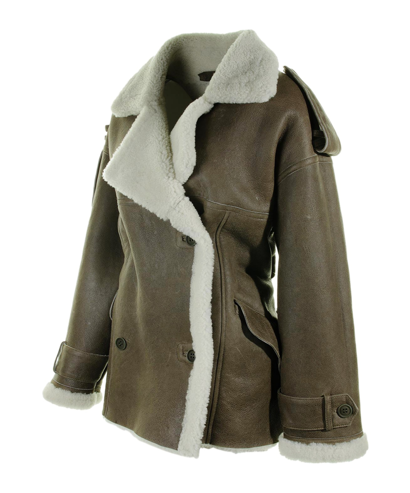 Salvatore Santoro Shearling-fur Double-breasted Jacket In Green